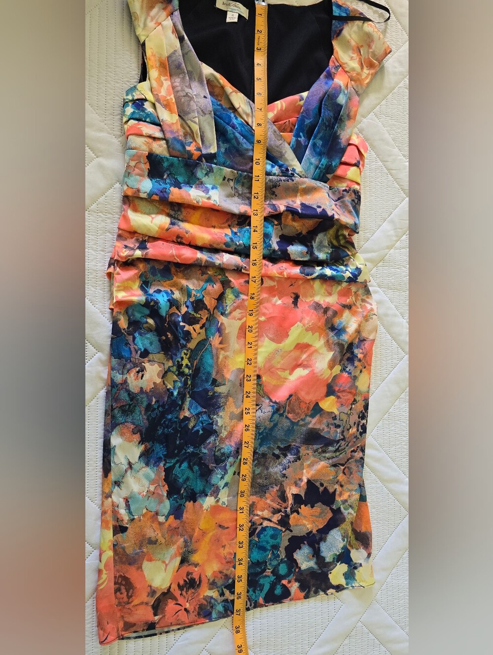 Ivy & Blu Abstract Watercolor Floral Ruched Cocktail Dress Sz. 8 - Picture 7 of 9